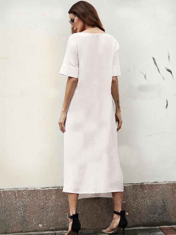 Simple Split-side V-neck Midi Dress