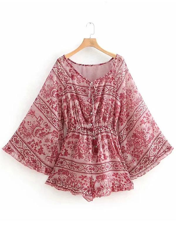 Printed Chiffon Flare Sleeves Jumpsuits