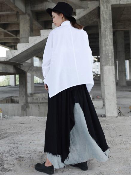 Ramie Cotton Split-joint Skirt Bottom