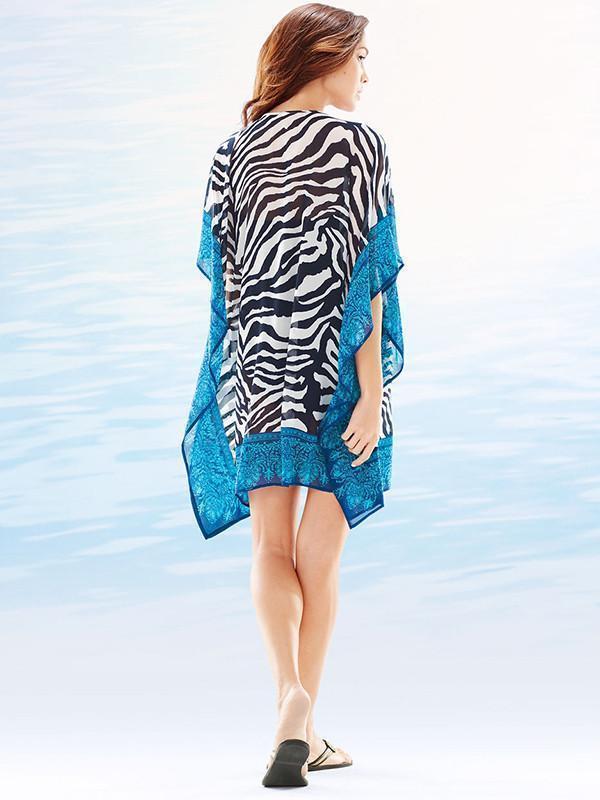 Chiffon Stripes Beach Vacation Sleeveless V Neck Mask Cover-ups