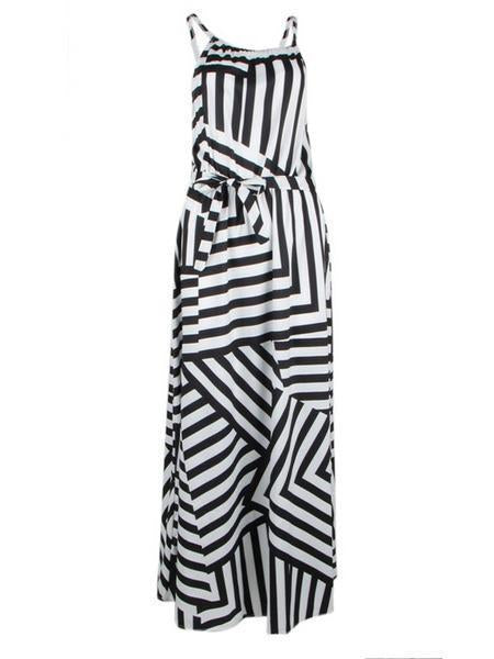 Asymmetric Striped Halterneck Maxi Dress