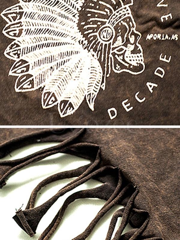 Retro Floral Printed Hollow T-shirt