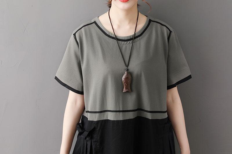 Loose Round Neck Short Sleeve Splicing Dress