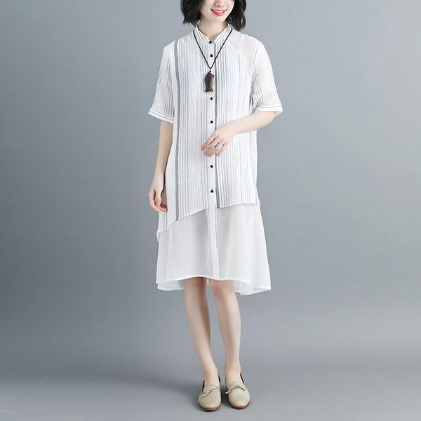 Women Stand Collar Single Breasted Stripe Black Dress