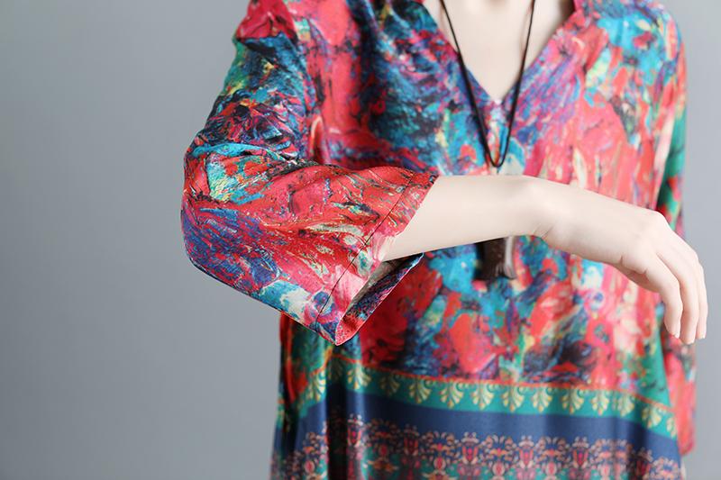 Women V Neck Printed Summer 1/2 Sleeve Dress