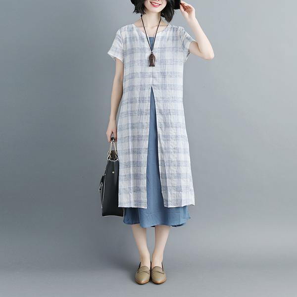 Women Short Sleeve Plaid Two-Piece Set