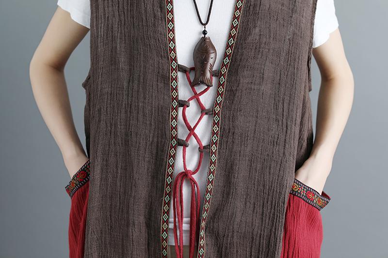 Women Sleeveless Lacing Irregular Long Coat