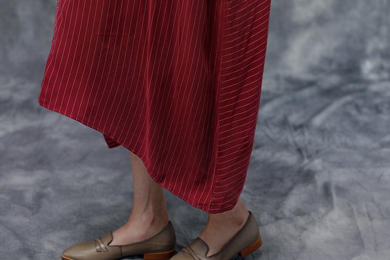 Summer Short Sleeve Stripe Casual Red Long Dress