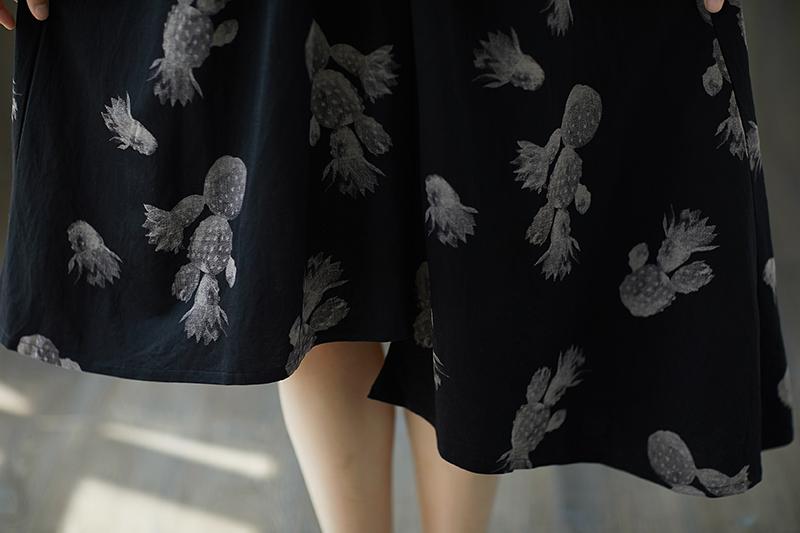 Summer Short Sleeve Red Flower Black Casual V Neck Dress