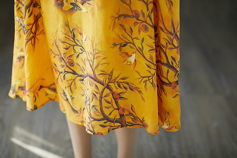 Loose Women Short Sleeve Printed Ramie Dress