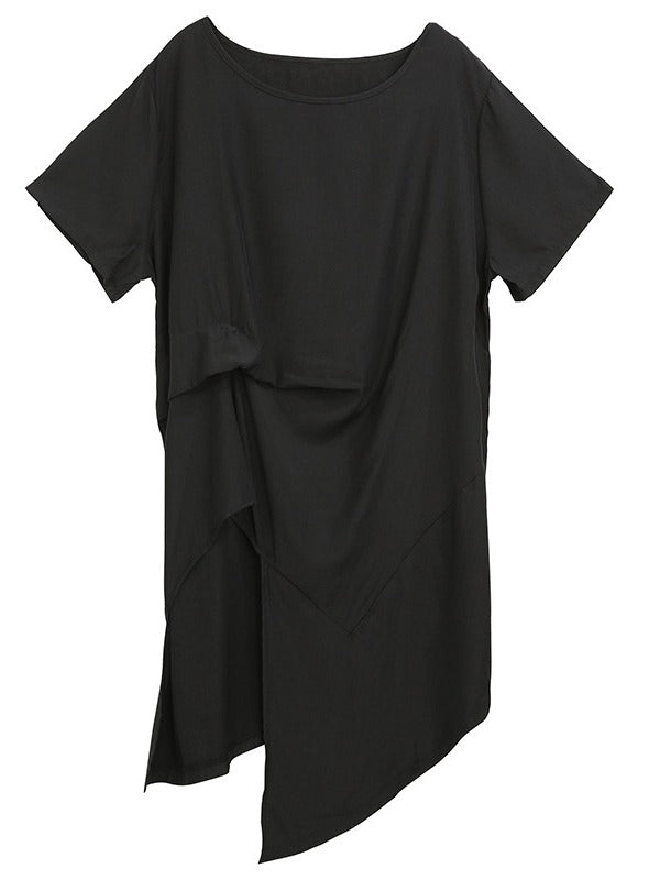 Solid Color Cropped Round Neck T-Shirt