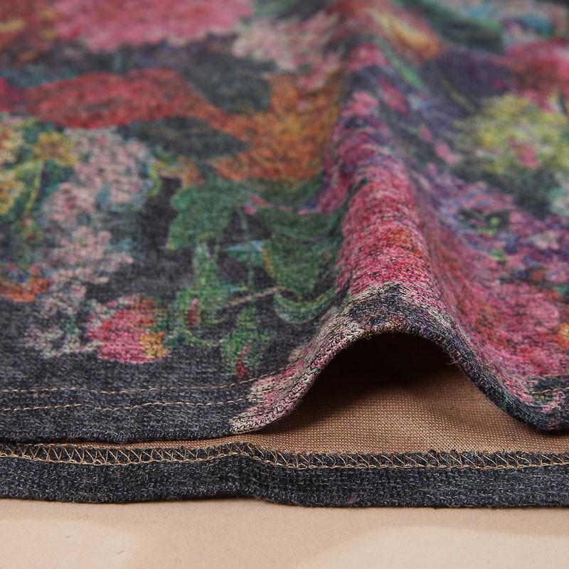 Women Print Casual Loose Round Neck Long Sleeve Dress