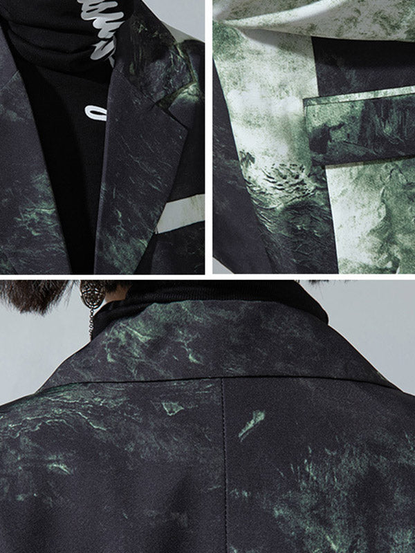 Fashion Tie-Dyed Notched Collar Long Sleeves Blazer