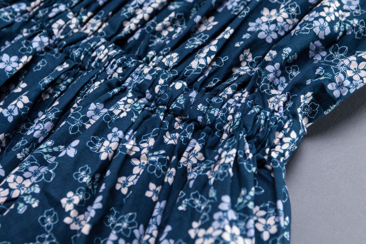 Cotton Off Shoulder Floral Navy Blue Dress