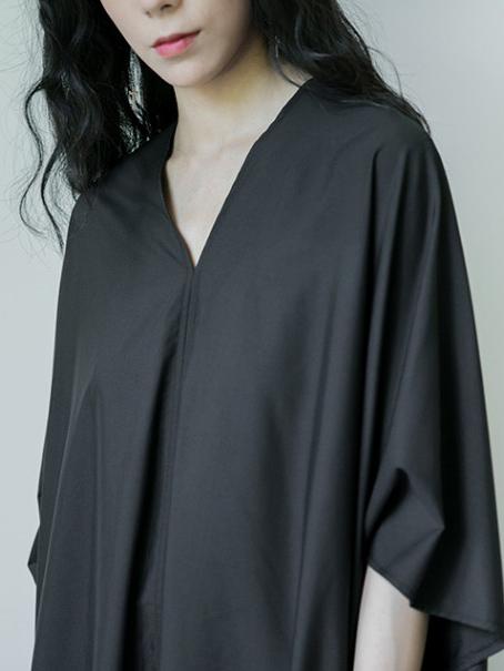 Simple Black Lace-up Batwing Sleeves Dress