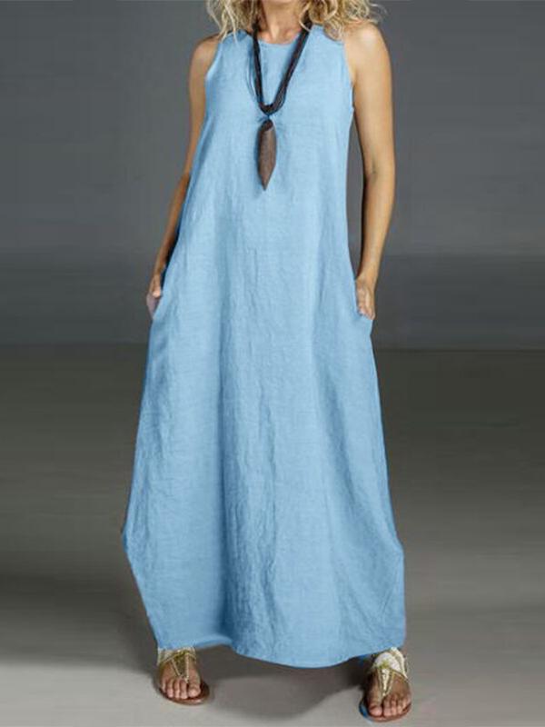 Solid Sleeveless Maxi Dress