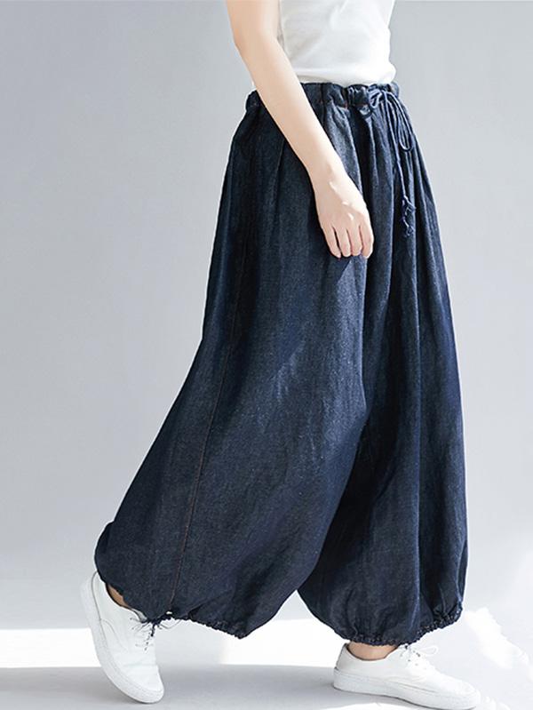 Loose Plus Size Denim Bloomers Pants