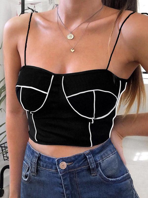 Sexy Contrast Color Spaghetti-Neck Vest Top