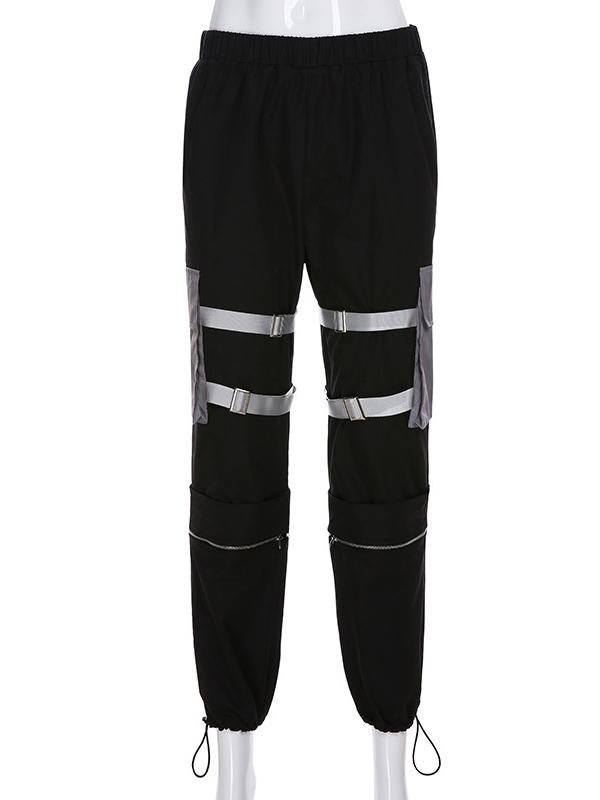 Zipper Split-joint Bandage Pocket Overall Pants