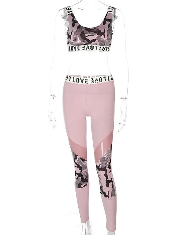 Camouflage Printed Patchwork Gauze Yoga&Gym Suits