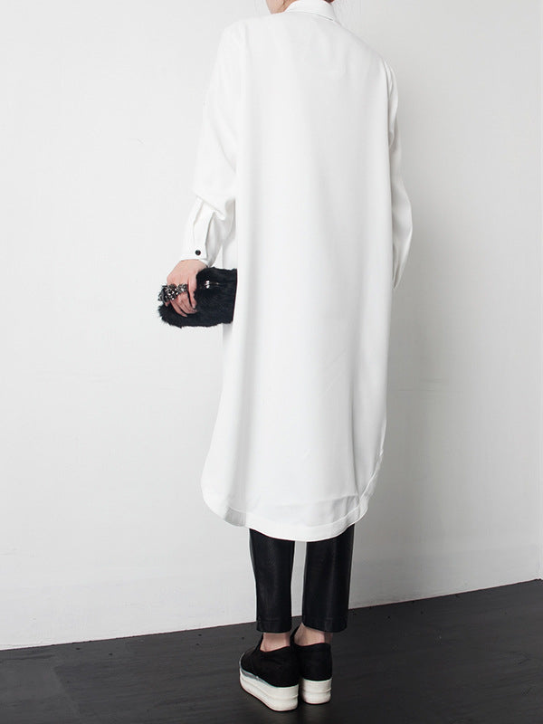 Casual Solid Cropped Hemline Shirt Dress