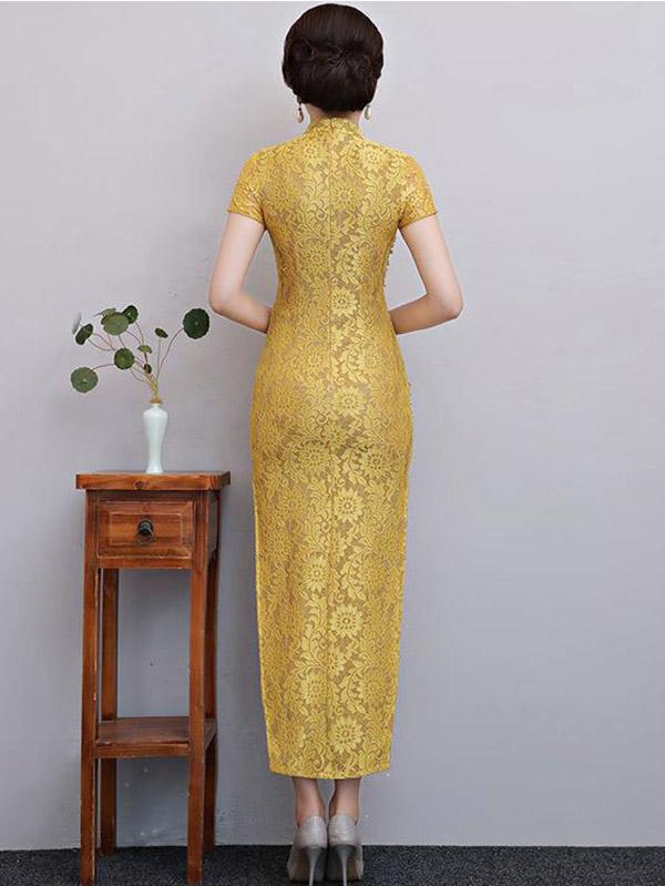 Pure Color Split-side Long Cheongsam