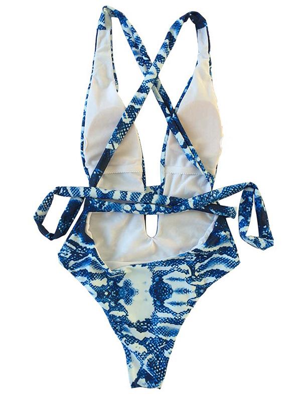Snake Print Sexy Bandage One-piece Swimwear
