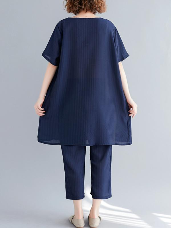 Solid T-Shirt + Straight Leg Pants Suit