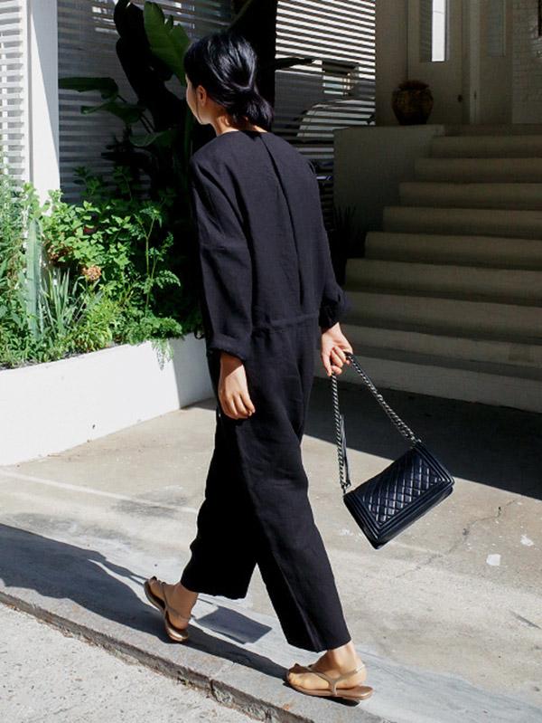 Casual Linen V-neck Jumpsuit