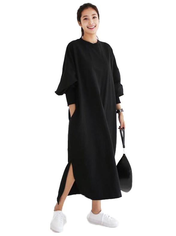 Loose Split-side Striped Blouse Skirt