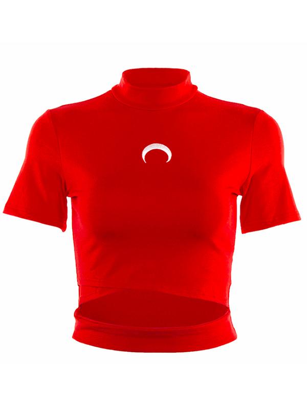 Printed High-neck Short Sleeve Tee&Tank