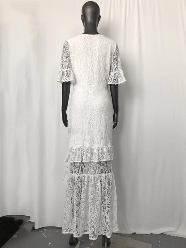 Lace Split-joint Bandage Maxi Dress