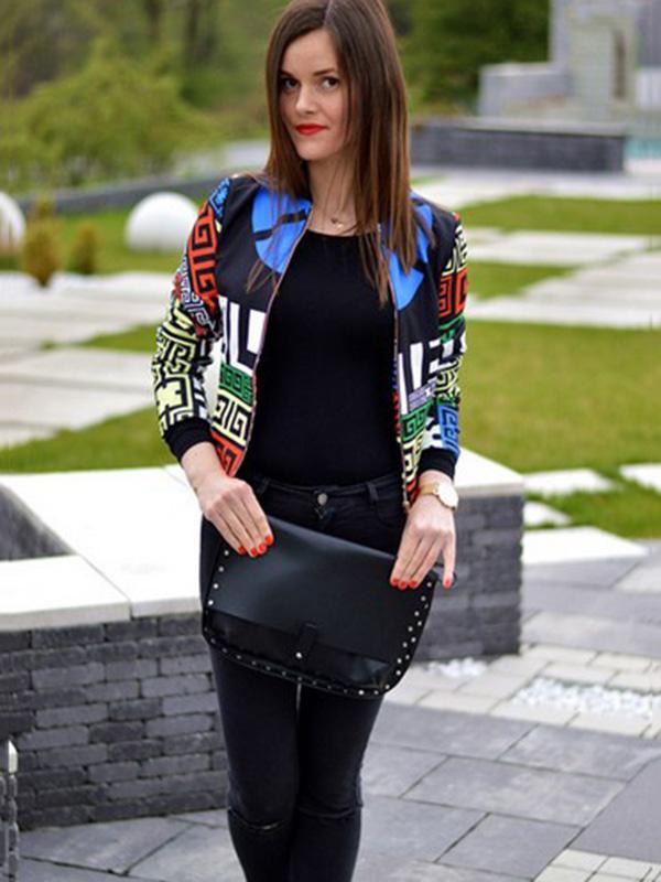 Splicing Color Geometric Print Short Jacket