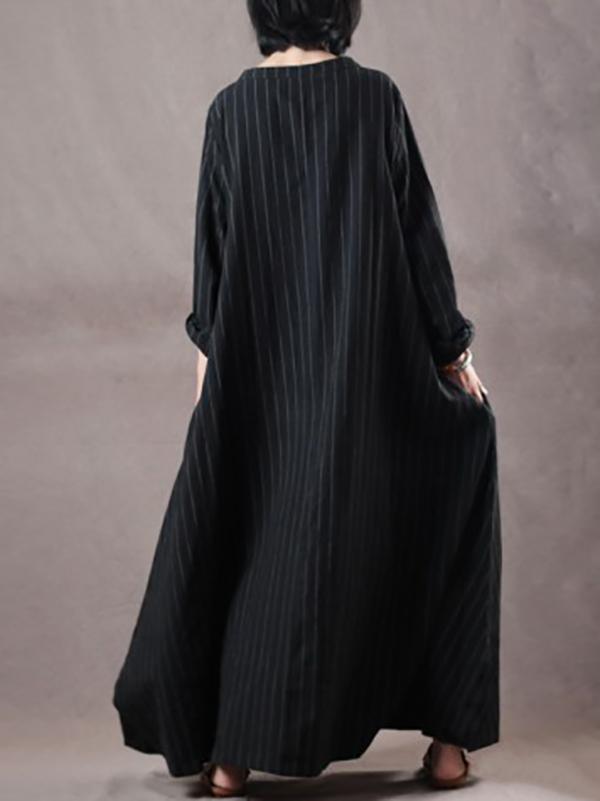 Plus Size Loose Black Striped Long Dress