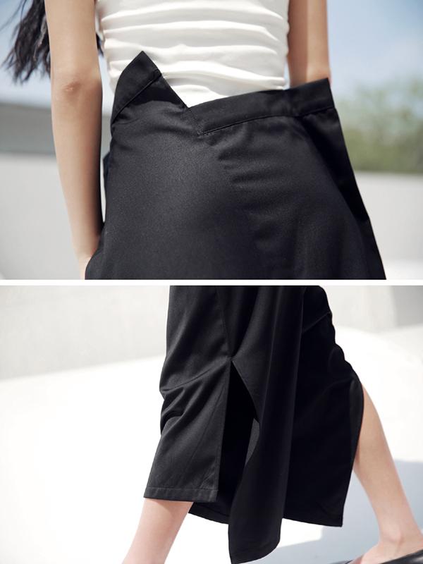 Black Cropped Wide-leg Three-quarter Pants
