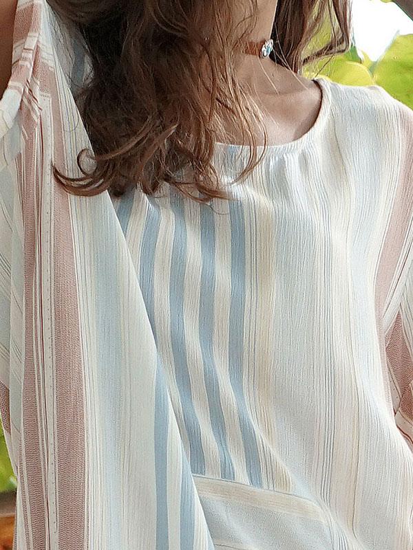 Cotton Linen Split-side Stripe Beach Maxi Dresses