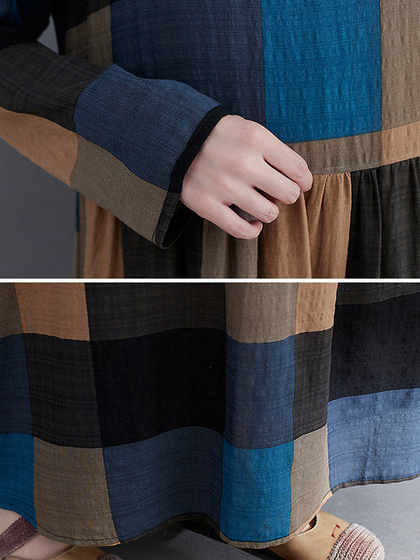 Vintage Ramie Cotton Long Sleeves A-Line Maxi Dresses