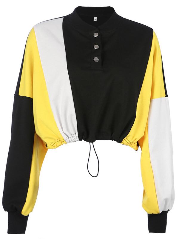 Long Sleeve Color-Block Crop Sweatershirts