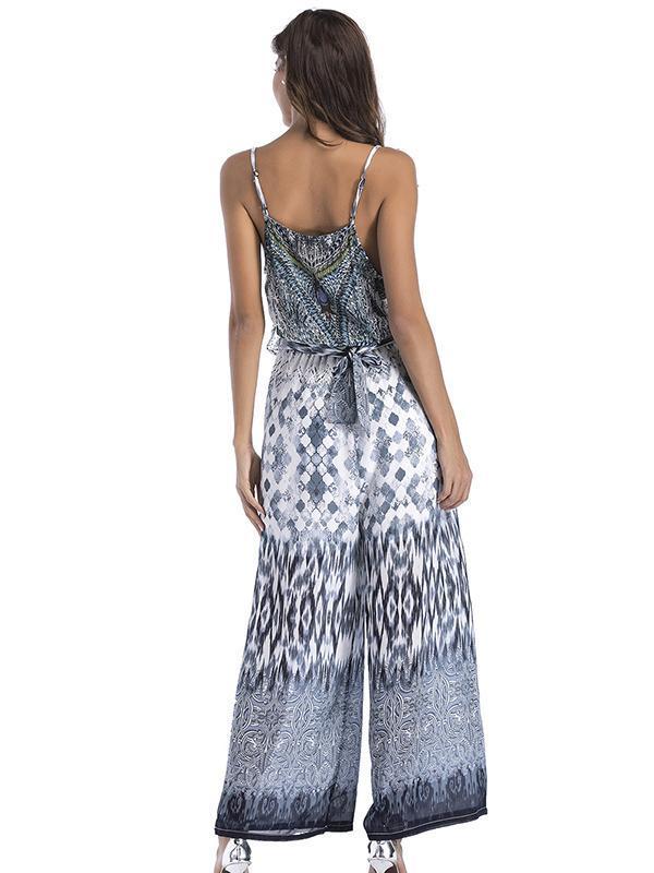 Floral Spaghetti-neck Wide Leg Long Jumpsuits