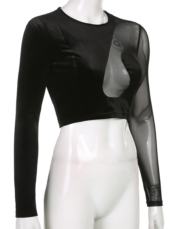 Mesh Split-Joint Long Sleeves Tees