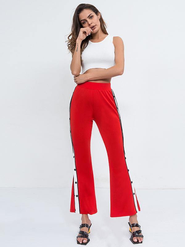 Split Patchwork Flared High Waist Trousers
