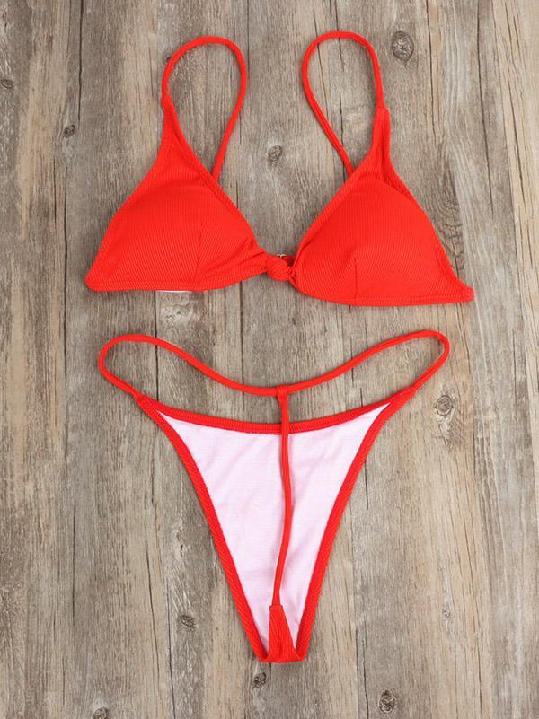Plain Ribbed Bikinis Swimwear