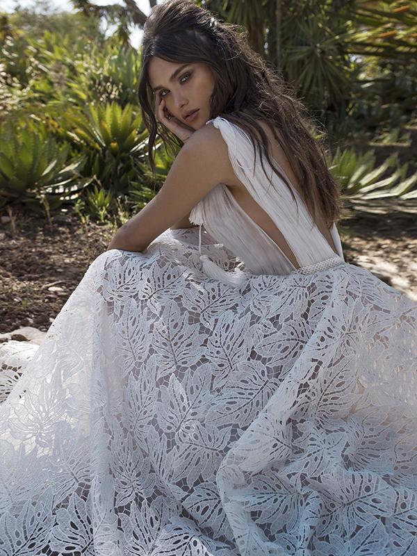 Deep V-neck Tasseled Waisted Bohemia Wedding Dress