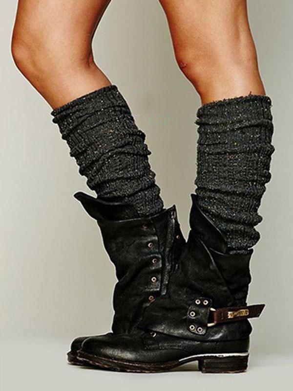 Fashion Ankle Buckle Shoes Low-heel Rumpled Boots