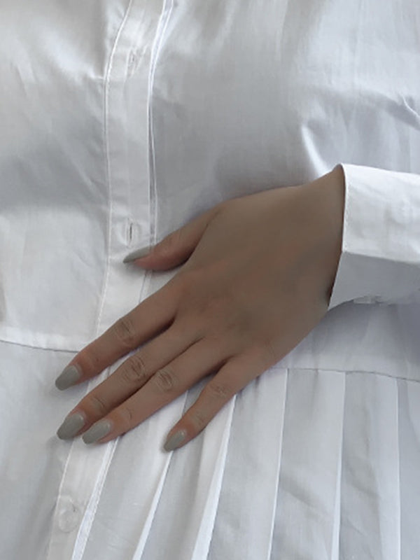 Stylish Irregular Solid Color Split-Joint Pleated Buttoned Stand Collar Long Sleeves Blouse