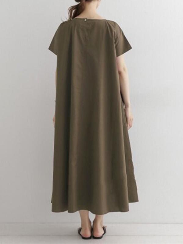 Loose A-line Pure Color Long Dress