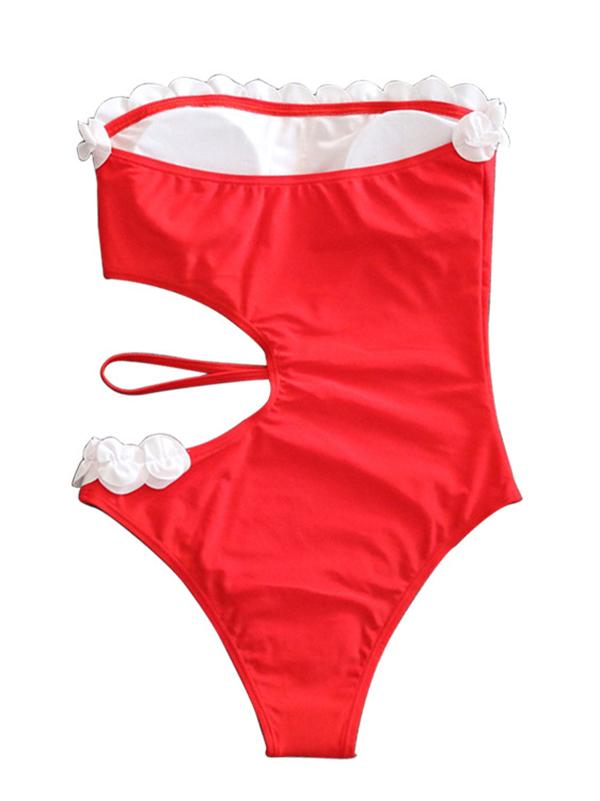 Lace Asymmetric Bandeau One-Piece Swimwear