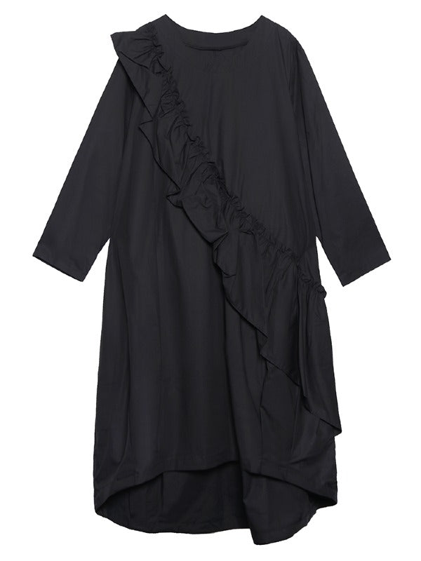 LOOSE BLACK FALBALA HIGH-LOW DRESS