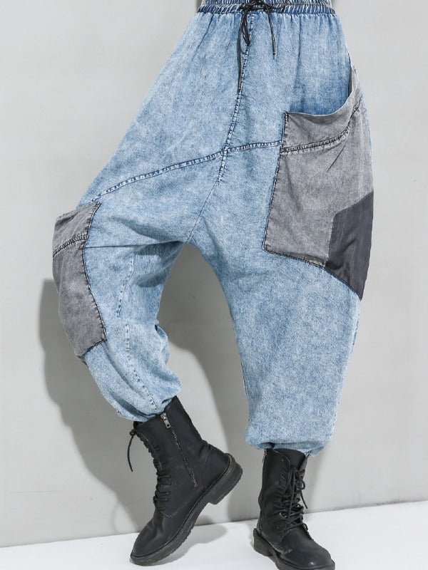 LOOSE WASHABLE CASUAL SPLICING HAREM PANTS
