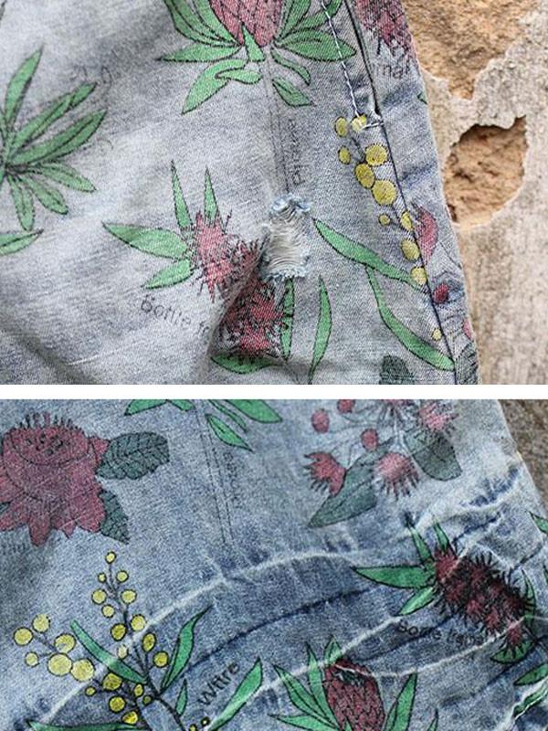 Casual Loose Printing Summer Denim Pants in Blue